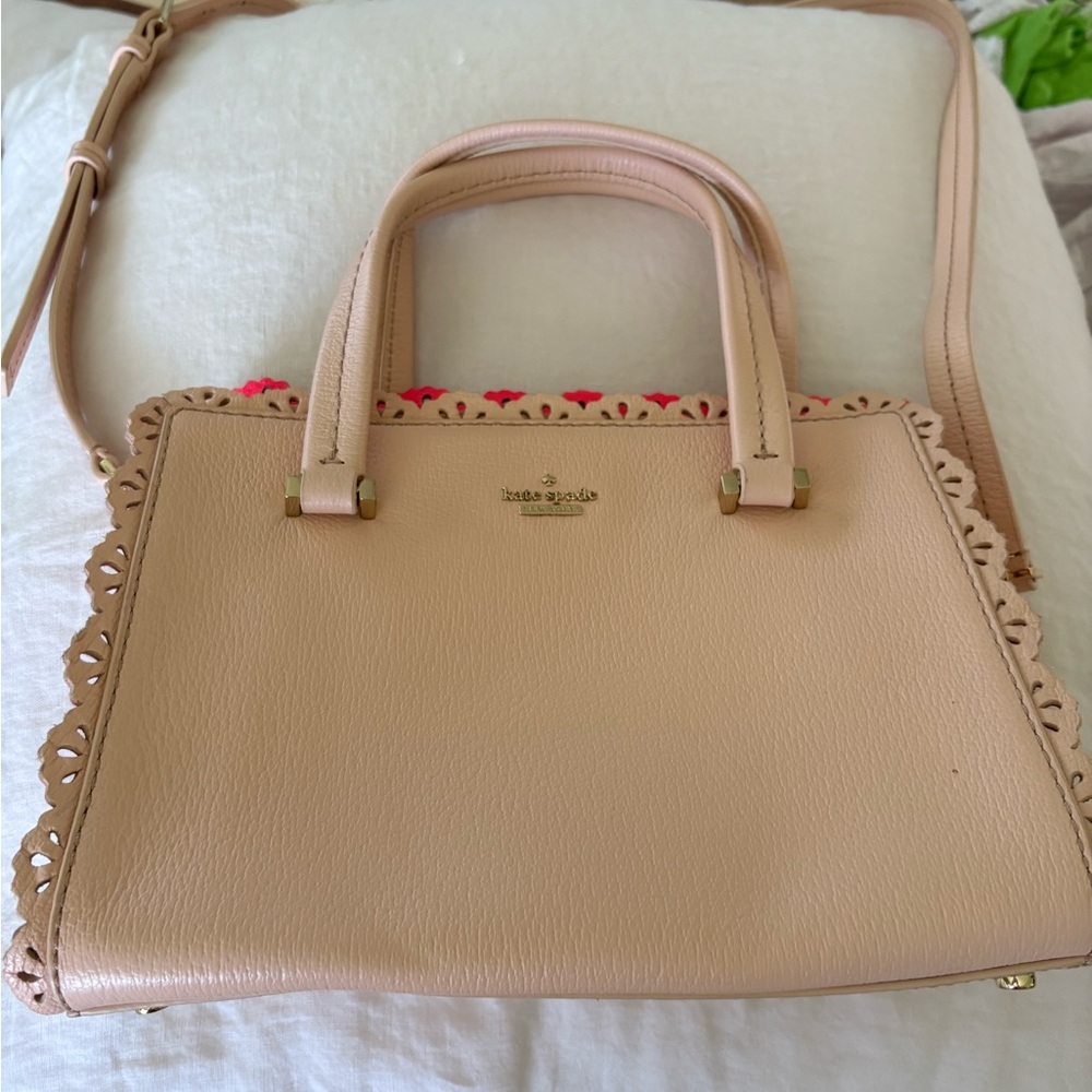 Kate Spade Blush Pink Satchel with Floral Trim